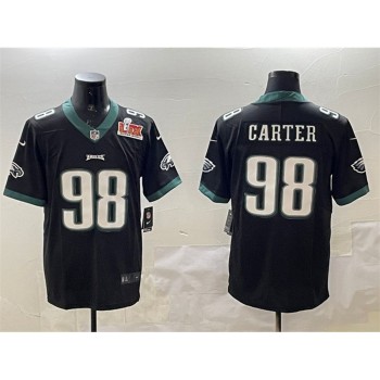 Men's Philadelphia Eagles #98 Jalen Carter Black 2025 Super Bowl LIX Patch Vapor Untouchable Limited Stitched Football Jersey Men's Philadelphia Eagles #98 Jalen Carter Black 2025 Super Bowl LIX Patch Vapor Untouchable Limited Stitched Football Jersey