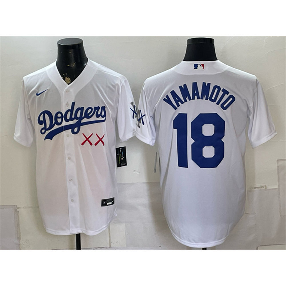 Youth Los Angeles Dodgers x KAWS #18 Yoshinobu Yamamoto White Vapor Premier Limited Baseball Jersey