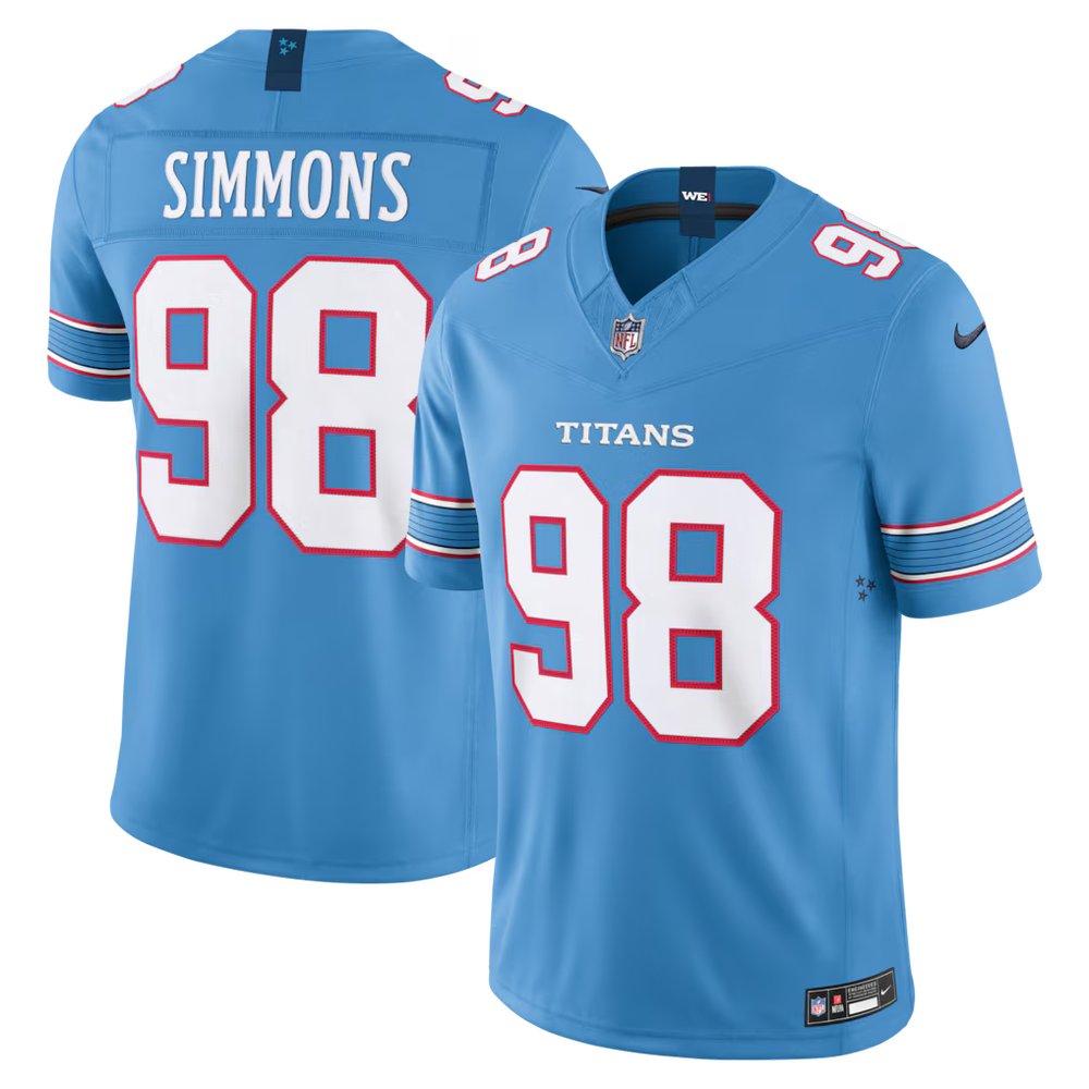 Men's Tennessee Titans #98 Jeffery Simmons Nike Light Blue Vapor F.U.S.E. Sewn Down Limited Jersey Men's Tennessee Titans #98 Jeffery Simmons Nike Light Blue Vapor F.U.S.E. Sewn Down Limited Jersey