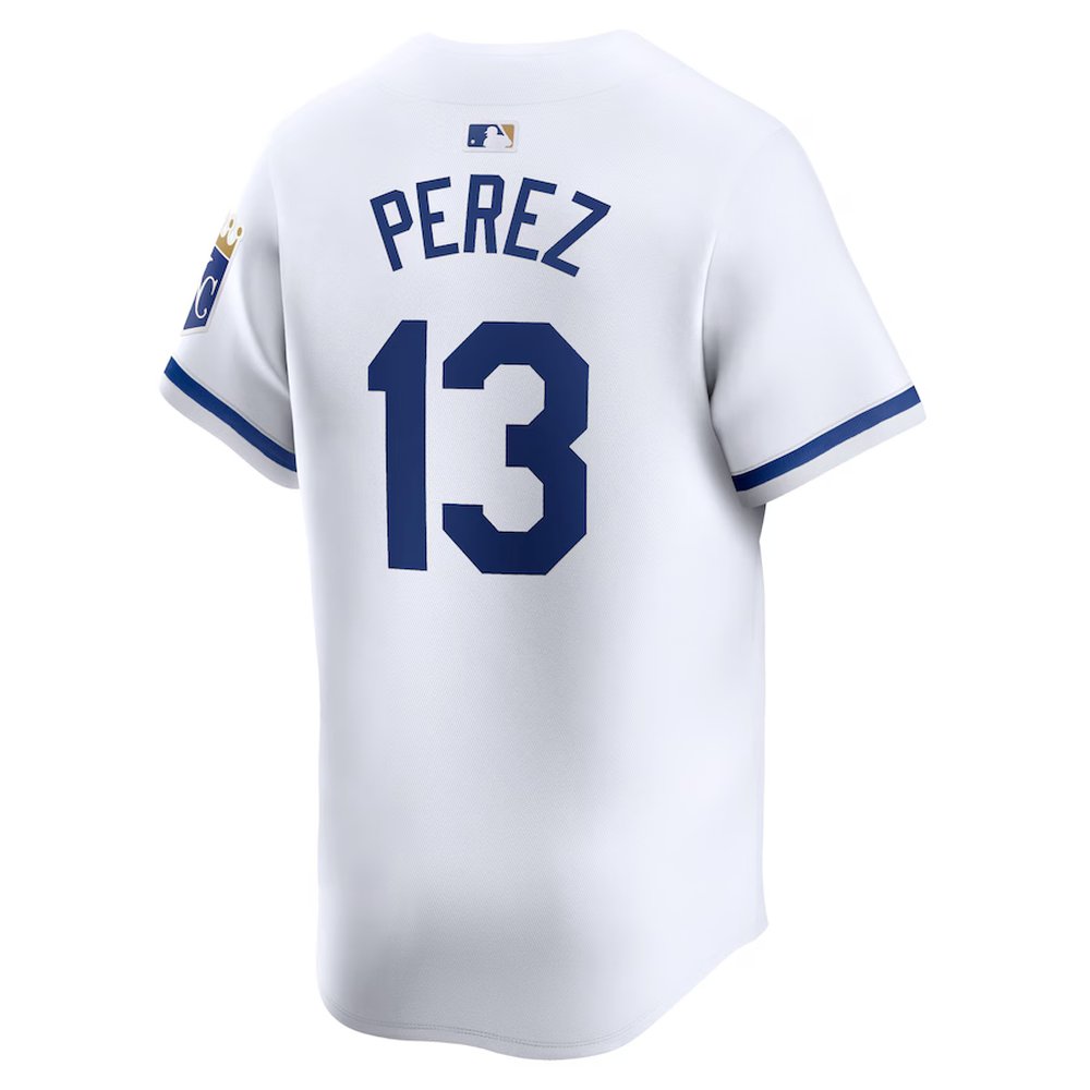 Men's Kansas City Royals #13 Salvador Perez Nike White Home Limited Player Jersey Men's Kansas City Royals #13 Salvador Perez Nike White Home Limited Player Jersey