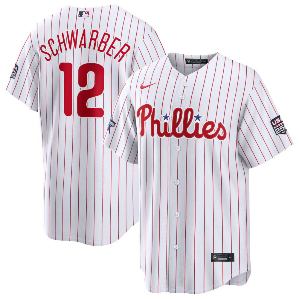Men's Philadelphia Phillies #12 Kyle Schwarber Nike White 2026 All-Star Game Replica Jersey Men's Philadelphia Phillies #12 Kyle Schwarber Nike White 2026 All-Star Game Replica Jersey