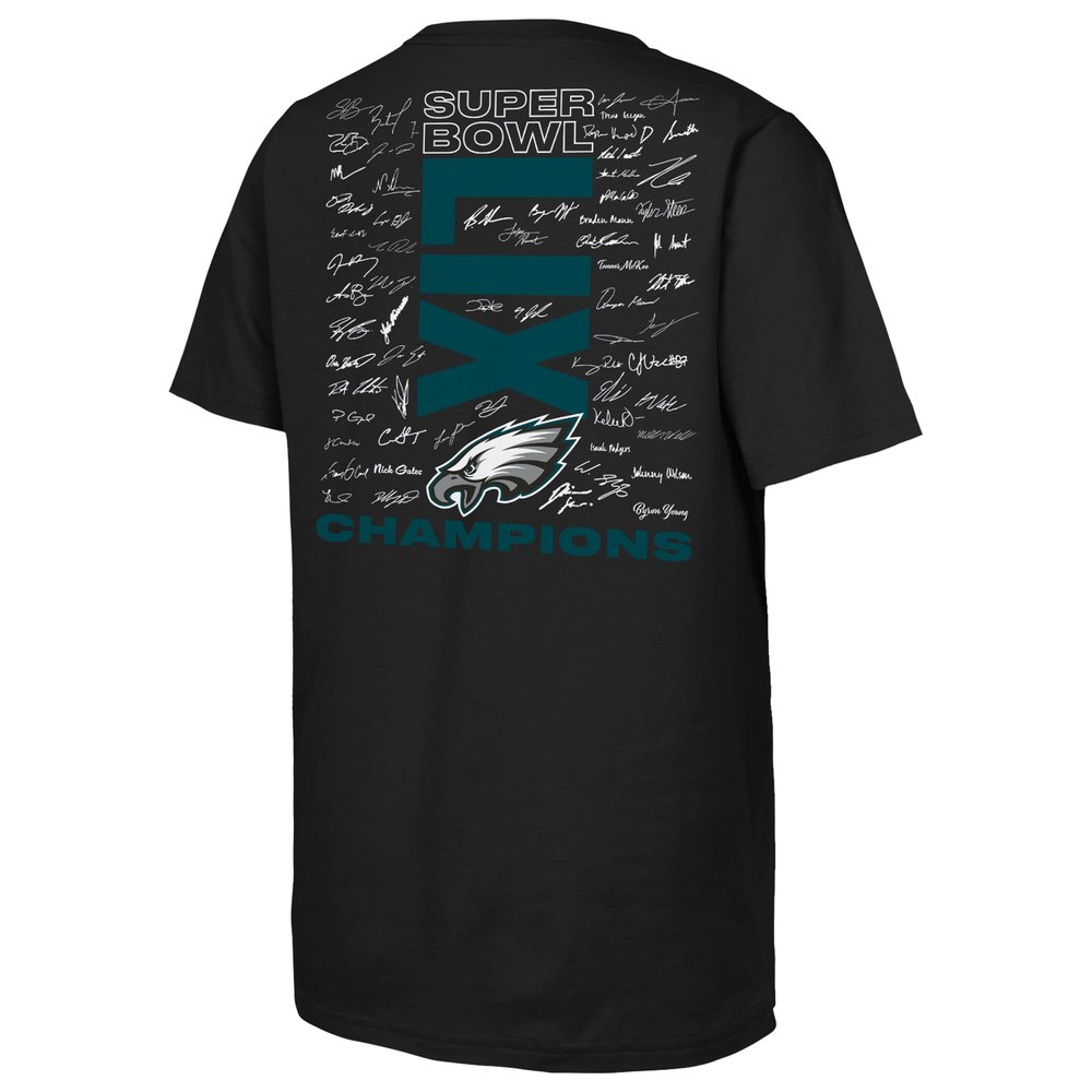 Youth Philadelphia Eagles Black Super Bowl LIX Champions Roster T-Shirt Youth Philadelphia Eagles Black Super Bowl LIX Champions Roster T-Shirt