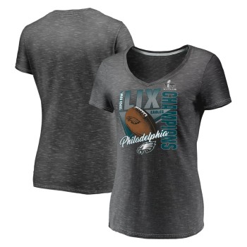 Women's Philadelphia Eagles  Graphite Super Bowl LIX Champions Own the Moment V-Neck T-Shirt Women's Philadelphia Eagles  Graphite Super Bowl LIX Champions Own the Moment V-Neck T-Shirt