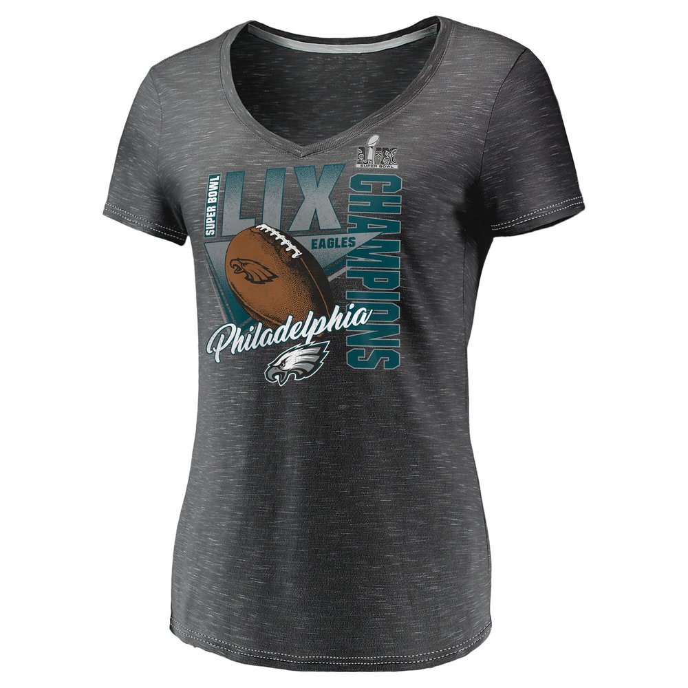 Women's Philadelphia Eagles Graphite Super Bowl LIX Champions Own the Moment V-Neck T-Shirt Women's Philadelphia Eagles Graphite Super Bowl LIX Champions Own the Moment V-Neck T-Shirt