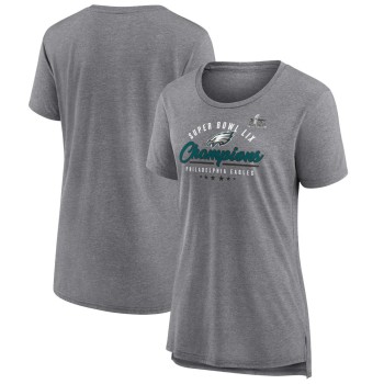Women's Philadelphia Eagles  Heather Gray Super Bowl LIX Champions Prestigious Run Tri-Blend Scoop Neck T-Shirt Women's Philadelphia Eagles  Heather Gray Super Bowl LIX Champions Prestigious Run Tri-Blend Scoop Neck T-Shirt