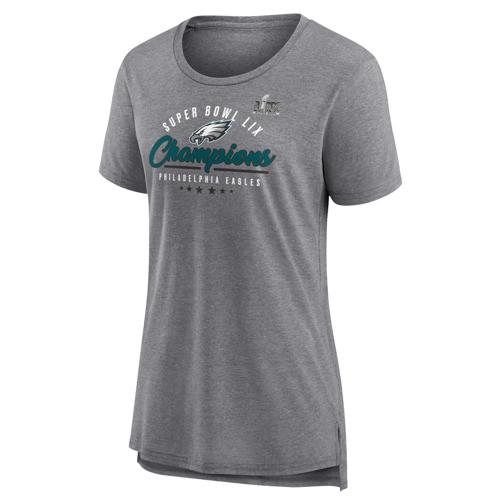 Women's Philadelphia Eagles Heather Gray Super Bowl LIX Champions Prestigious Run Tri-Blend Scoop Neck T-Shirt Women's Philadelphia Eagles Heather Gray Super Bowl LIX Champions Prestigious Run Tri-Blend Scoop Neck T-Shirt