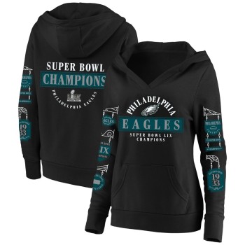 Women's Philadelphia Eagles  Black Super Bowl LIX Champions Plus Size Four Piece Notch Neck Pullover Hoodie Women's Philadelphia Eagles  Black Super Bowl LIX Champions Plus Size Four Piece Notch Neck Pullover Hoodie