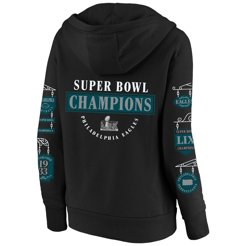 Women's Philadelphia Eagles  Black Super Bowl LIX Champions Plus Size Four Piece Notch Neck Pullover Hoodie