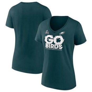 Women's Philadelphia Eagles  Midnight Green Super Bowl LIX Champions Local V-Neck T-Shirt Women's Philadelphia Eagles  Midnight Green Super Bowl LIX Champions Local V-Neck T-Shirt