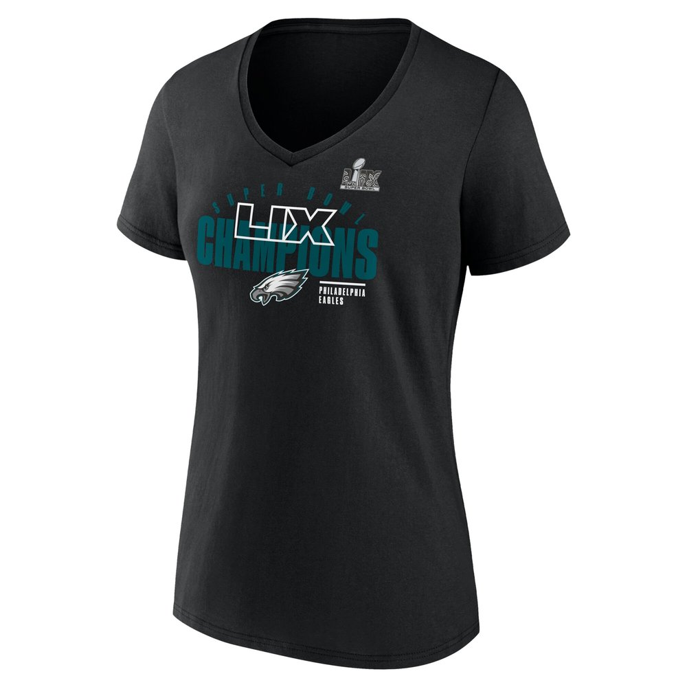 Women's Philadelphia Eagles Black Super Bowl LIX Champions Iconic Victory V-Neck T-Shirt Women's Philadelphia Eagles Black Super Bowl LIX Champions Iconic Victory V-Neck T-Shirt