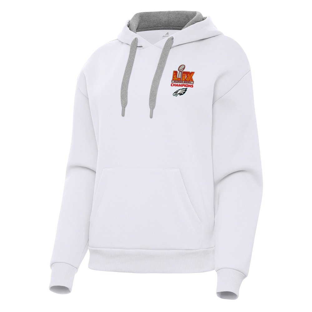 Women's Philadelphia Eagles Antigua White Super Bowl LIX Champions Victory Pullover Hoodie