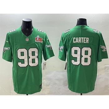 Men's Philadelphia Eagles #98 Jalen Carter Green 2025 Super Bowl LIX Patch F.U.S.E. Throwback Vapor Untouchable Limited Stitched Football Jersey Men's Philadelphia Eagles #98 Jalen Carter Green 2025 Super Bowl LIX Patch F.U.S.E. Throwback Vapor Untouchable Limited Stitched Football Jersey
