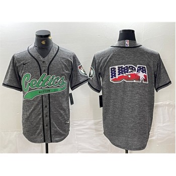 Men's Boston Celtics Gray Team Big Logo With Patch Stitched Baseball Jersey