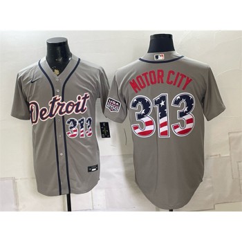 Men's Detroit Tigers #313 Motor City Grey 2026 USA 250 Fourth of July Jersey Men's Detroit Tigers #313 Motor City Grey 2026 USA 250 Fourth of July Jersey