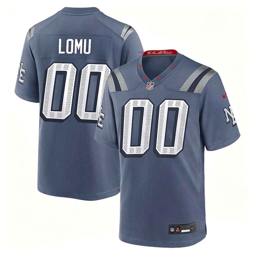 Men's New England Patriots Caleb Lomu Blue 2026 NFL Draft Rivalries Collection Game Jersey Men's New England Patriots Caleb Lomu Blue 2026 NFL Draft Rivalries Collection Game Jersey