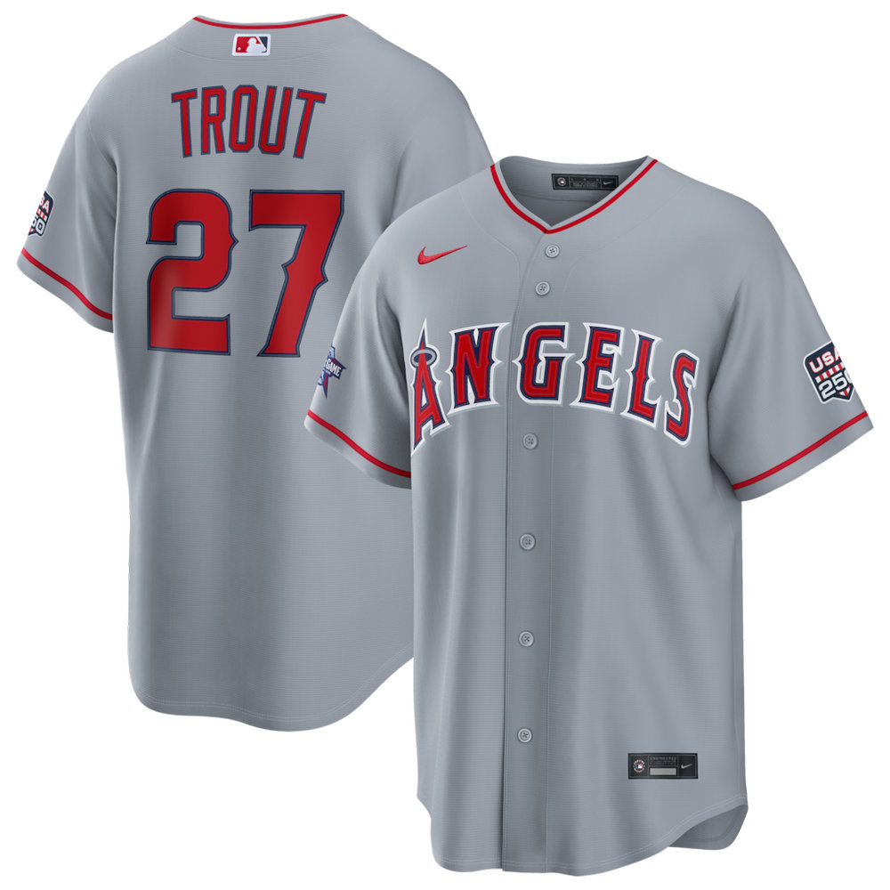 Men's Los Angeles Angels #27 Mike Trout Nike Gray 2026 All-Star Game Replica Jersey Men's Los Angeles Angels #27 Mike Trout Nike Gray 2026 All-Star Game Replica Jersey