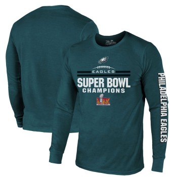 Men's Philadelphia Eagles Threads Midnight Green Super Bowl LIX Champions Goal Line Stand Long Sleeve Tri-Blend T-Shirt Men's Philadelphia Eagles Threads Midnight Green Super Bowl LIX Champions Goal Line Stand Long Sleeve Tri-Blend T-Shirt