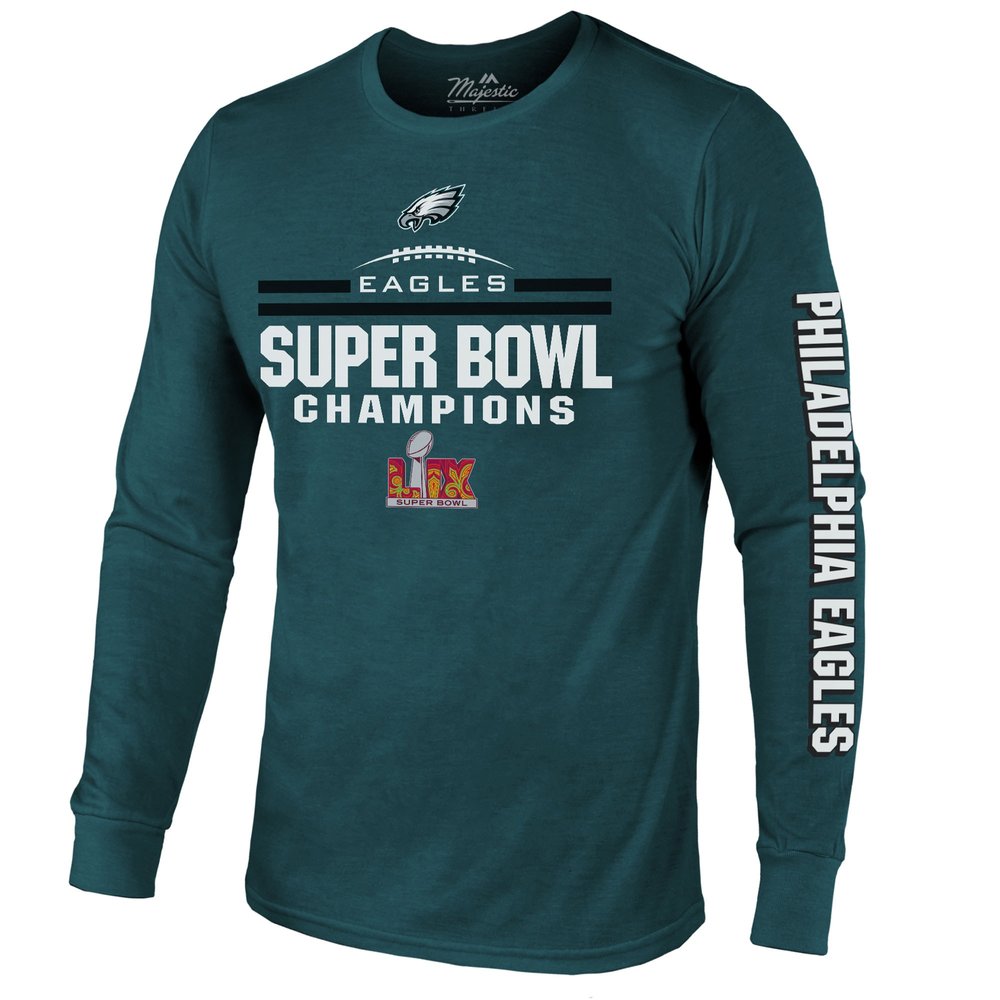 Men's Philadelphia Eagles Threads Midnight Green Super Bowl LIX Champions Goal Line Stand Long Sleeve Tri-Blend T-Shirt Men's Philadelphia Eagles Threads Midnight Green Super Bowl LIX Champions Goal Line Stand Long Sleeve Tri-Blend T-Shirt