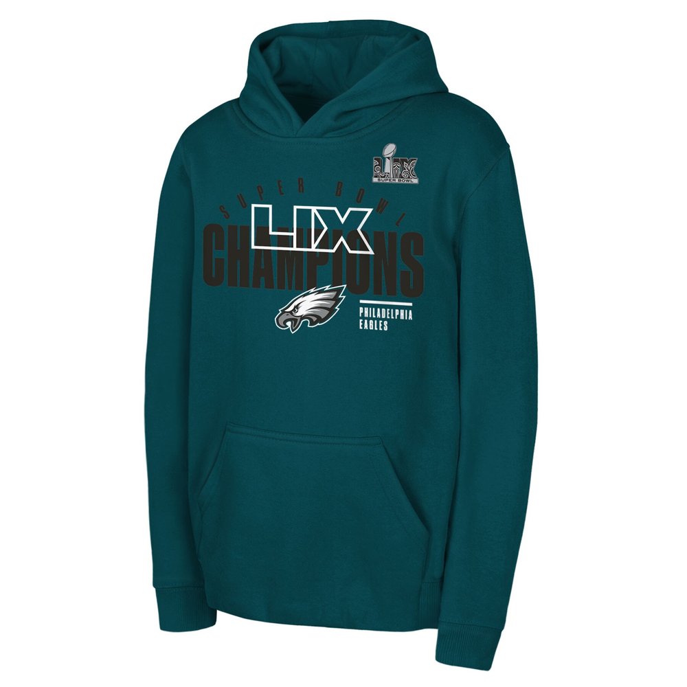 Youth Philadelphia Eagles  Midnight Green Super Bowl LIX Champions Iconic Victory Pullover Hoodie