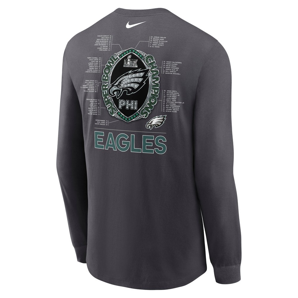 Men's Philadelphia Eagles Anthracite Super Bowl LIX Champions Roster Long Sleeve T-Shirt Men's Philadelphia Eagles Anthracite Super Bowl LIX Champions Roster Long Sleeve T-Shirt