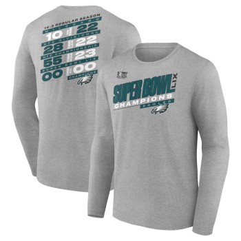 Men's Philadelphia Eagles Heather Gray Super Bowl LIX Champions Counting Points Score Long Sleeve T-Shirt Men's Philadelphia Eagles Heather Gray Super Bowl LIX Champions Counting Points Score Long Sleeve T-Shirt