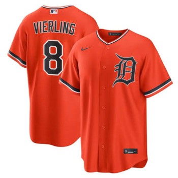 Men's Detroit Tigers #8 Matt Vierling Orange Cool Base Stitched Jersey Men's Detroit Tigers #8 Matt Vierling Orange Cool Base Stitched Jersey