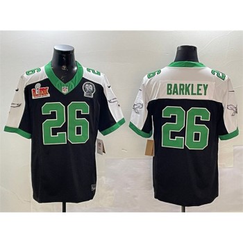 Men's Philadelphia Eagles #26 Saquon Barkley Black 2025 Super Bowl LIX Patch And Jerome Brown Patch F.U.S.E. Alternate Stitched Football Jersey Men's Philadelphia Eagles #26 Saquon Barkley Black 2025 Super Bowl LIX Patch And Jerome Brown Patch F.U.S.E. Alternate Stitched Football Jersey