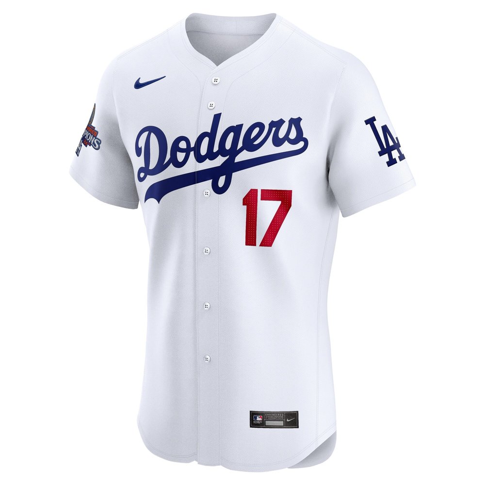 Men's Los Angeles Dodgers #17 Shohei Ohtani White 2024 World Series Champions Home Elite Player Jersey