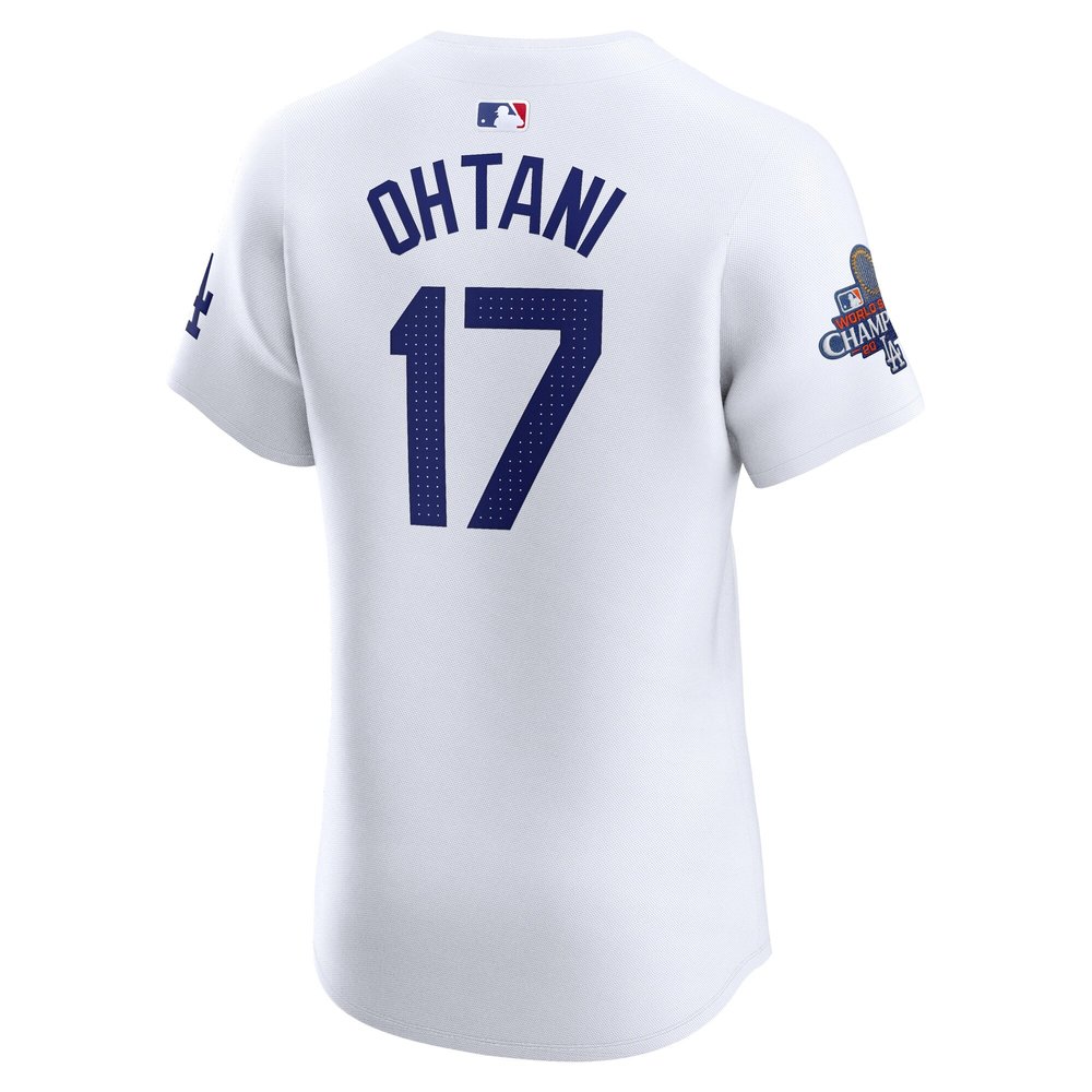 Men's Los Angeles Dodgers #17 Shohei Ohtani White 2024 World Series Champions Home Elite Player Jersey