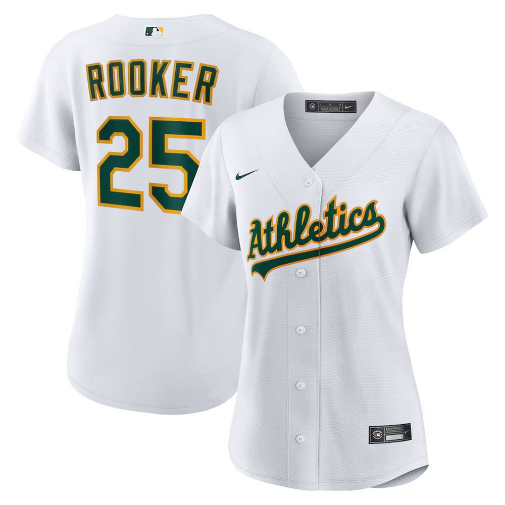 Women's Oakland Athletics #25 Brent Rooker White Home Replica Jersey Women's Oakland Athletics #25 Brent Rooker White Home Replica Jersey