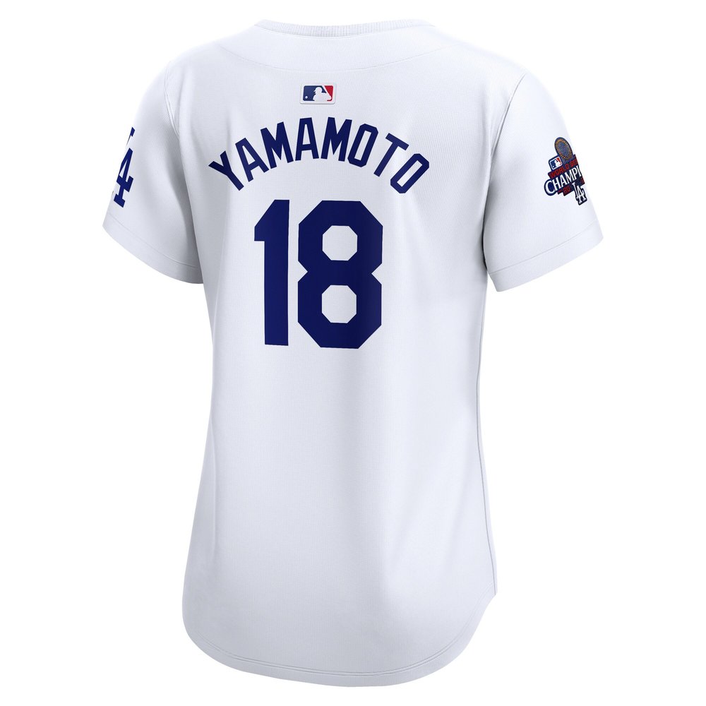 Women's Los Angeles Dodgers #18 Yoshinobu Yamamoto White 2024 World Series Champions Home Limited Player Jersey
