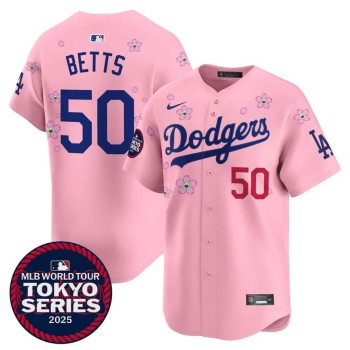 Youth Los Angeles Dodgers #50 Mookie Betts Pink Tokyo 2025 Cool Base Stitched Baseball Jersey Youth Los Angeles Dodgers #50 Mookie Betts Pink Tokyo 2025 Cool Base Stitched Baseball Jersey