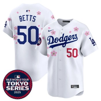 Youth Los Angeles Dodgers #50 Mookie Betts White Tokyo 2025 Cool Base Stitched Baseball Jersey Youth Los Angeles Dodgers #50 Mookie Betts White Tokyo 2025 Cool Base Stitched Baseball Jersey