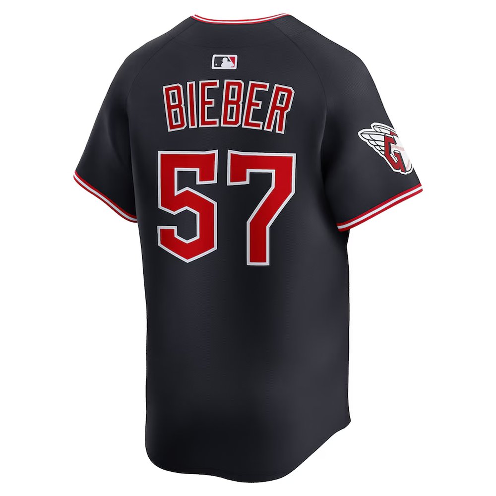 Men's Cleveland Guardians #57 Shane Bieber Black Home Limited Player Jersey Men's Cleveland Guardians #57 Shane Bieber Black Home Limited Player Jersey