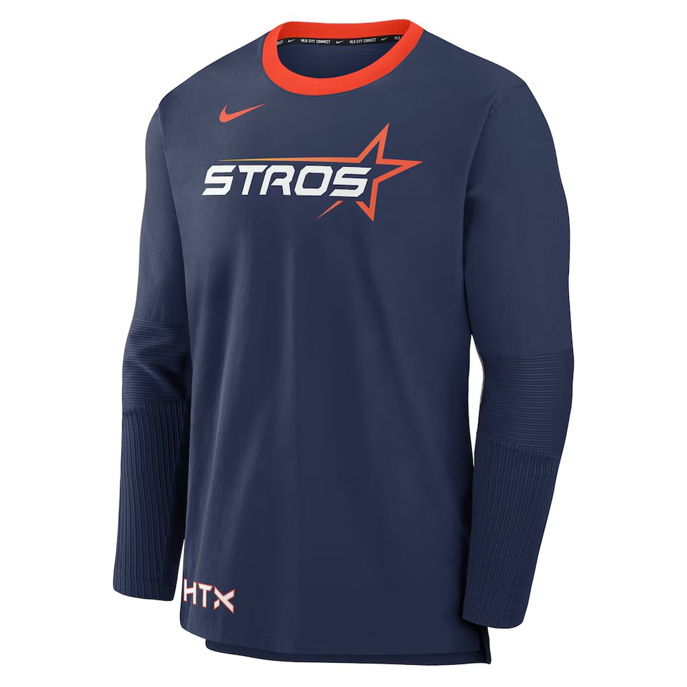 Men's Houston Astros Navy 2025 City Connect Authentic Collection Lightweight Player Tri-Blend Performance Long Sleeve T-Shirt