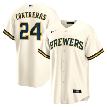 Men's Milwaukee Brewers #24 William Contreras Nike Cream Home Replica Jersey Men's Milwaukee Brewers #24 William Contreras Nike Cream Home Replica Jersey