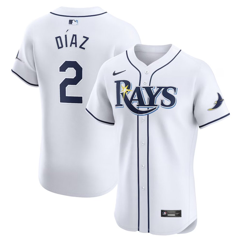 Men's Tampa Bay Rays #2 Yandy Diaz White Home Elite Player Jersey Men's Tampa Bay Rays #2 Yandy Diaz White Home Elite Player Jersey