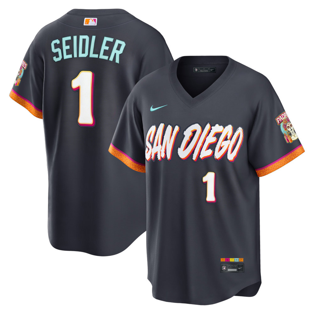 Men's San Diego Padres #1 Peter Seidler Nike Obsidian 2026 City Connect Stadium Jersey Men's San Diego Padres #1 Peter Seidler Nike Obsidian 2026 City Connect Stadium Jersey