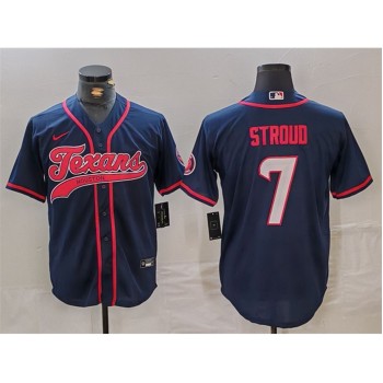 Men's Houston Texans #7 C.J. Stroud Navy With Patch Cool Base Stitched Baseball Jersey