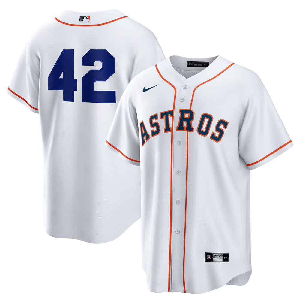Men's Houston Astros #42 Jackie Robinson Nike White Home 2025 Jackie Robinson Day Replica Jersey Men's Houston Astros #42 Jackie Robinson Nike White Home 2025 Jackie Robinson Day Replica Jersey