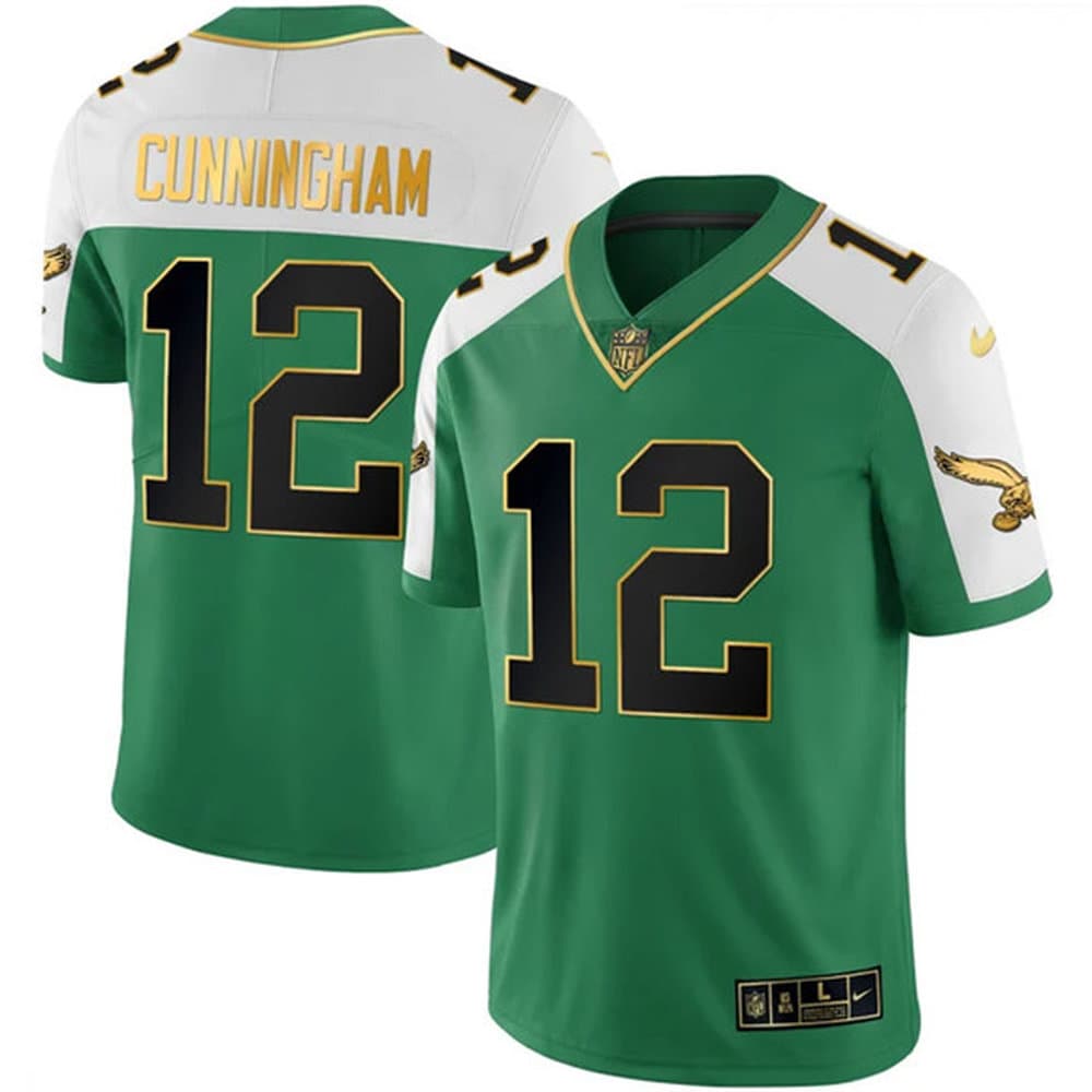 Men's Philadelphia Eagles #12 Randall Cunningham Kelly Green Alternate Gold Vapor Limited Jersey Men's Philadelphia Eagles #12 Randall Cunningham Kelly Green Alternate Gold Vapor Limited Jersey