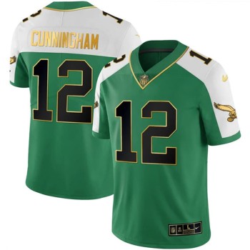 Men's Philadelphia Eagles #12 Randall Cunningham Kelly Green Alternate Gold Vapor Limited Jersey Men's Philadelphia Eagles #12 Randall Cunningham Kelly Green Alternate Gold Vapor Limited Jersey