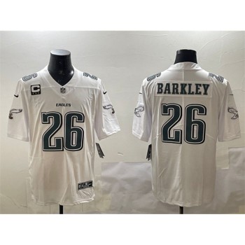 Men's Philadelphia Eagles #26 Saquon Barkley White Fashion With 3-star C Patch Vapor Untouchable Limited Stitched Football Jersey Men's Philadelphia Eagles #26 Saquon Barkley White Fashion With 3-star C Patch Vapor Untouchable Limited Stitched Football Jersey