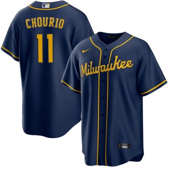 Men's Milwaukee Brewers #11 Jackson Chourio Nike Navy Home Replica Jersey Men's Milwaukee Brewers #11 Jackson Chourio Nike Navy Home Replica Jersey