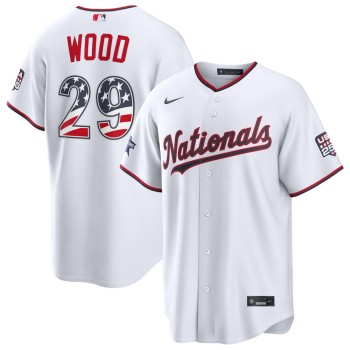 Men's Washington Nationals #29 James Wood Nike White 2026 All-Star Edition Stars & Stripes Stadium Jersey Men's Washington Nationals #29 James Wood Nike White 2026 All-Star Edition Stars & Stripes Stadium Jersey