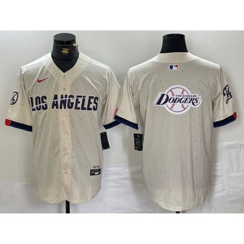 Men's Los Angeles Dodgers Team Big Logo Cream Stitched Baseball Jersey Men's Los Angeles Dodgers Team Big Logo Cream Stitched Baseball Jersey