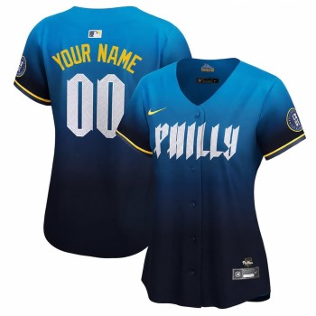 Women's Philadelphia Phillies Blue 2024 City Connect Limited Custom Jersey Women's Philadelphia Phillies Blue 2024 City Connect Limited Custom Jersey