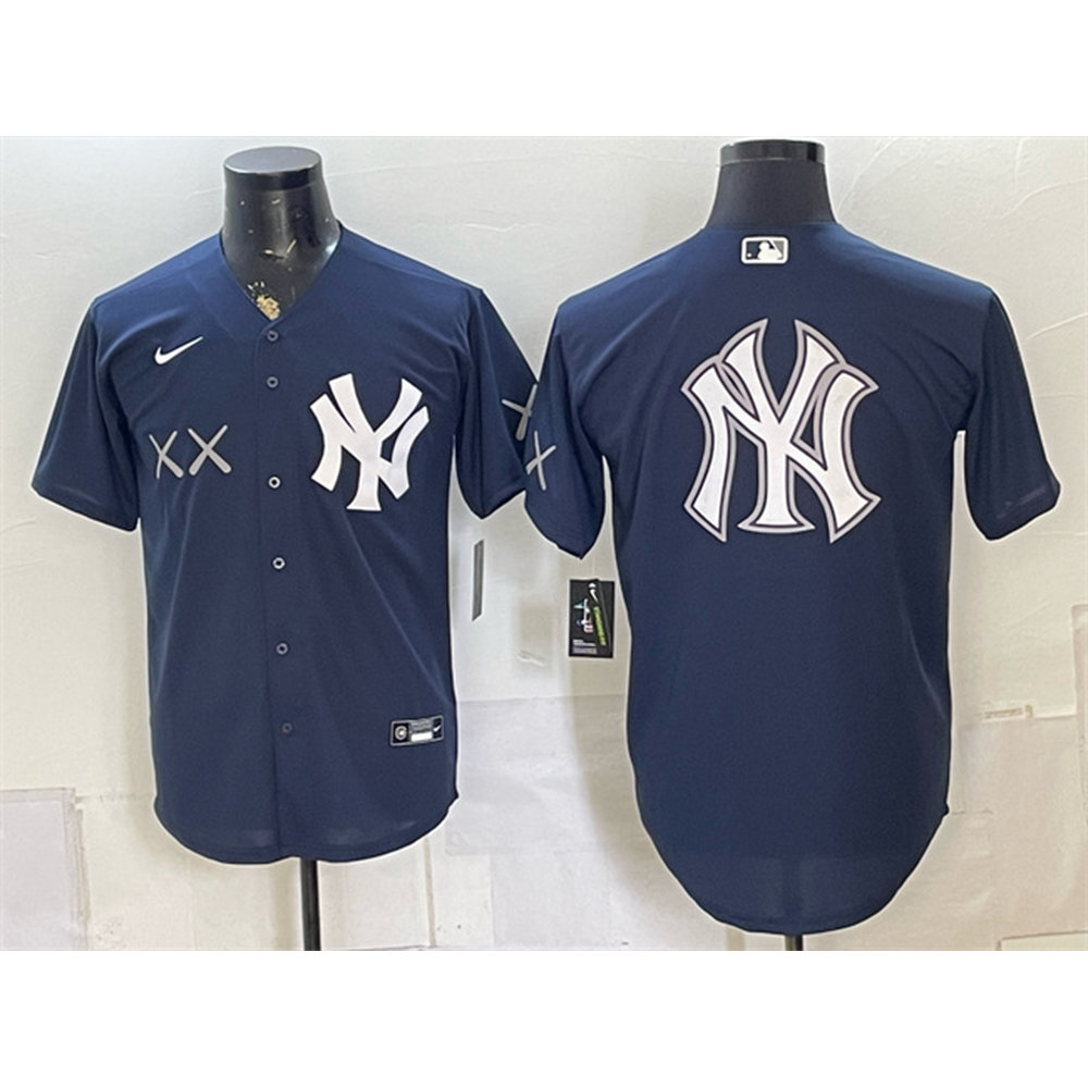 Men's New York Yankees x KAWS Navy Team Big Logo Stadium Baseball Jersey Men's New York Yankees x KAWS Navy Team Big Logo Stadium Baseball Jersey