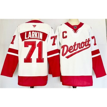 Men's Detroit Red Wings #71 Dylan Larkin White/Red 2024-25 With C Patch Stitched Premium Jersey