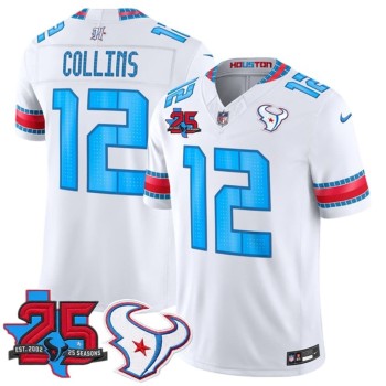 Men's Houston Texans #12 Nico Collins White 25th Anniversary Patch 'HOUSTON/US' 2026 Rivalries Collection Vapor F.U.S.E. Limited Jersey Men's Houston Texans #12 Nico Collins White 25th Anniversary Patch 'HOUSTON/US' 2026 Rivalries Collection Vapor F.U.S.E. Limited Jersey